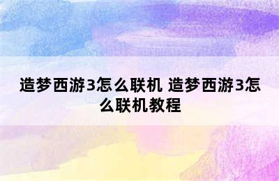 造梦西游3怎么联机 造梦西游3怎么联机教程